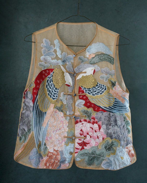 MU DAN FENG NIAO WEN EMBROIDERED GOLD VEST