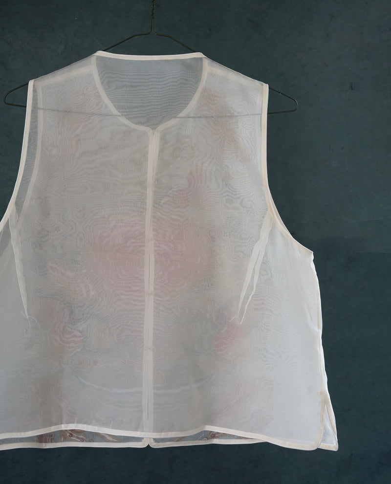 MU DAN FENG NIAO WEN EMBROIDERED WHITE VEST